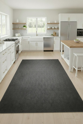 Raschel Carpet Premium Yıkanabilir Leke Tutmaz Yaprak Emboss Koyu Gri Mutfak ...