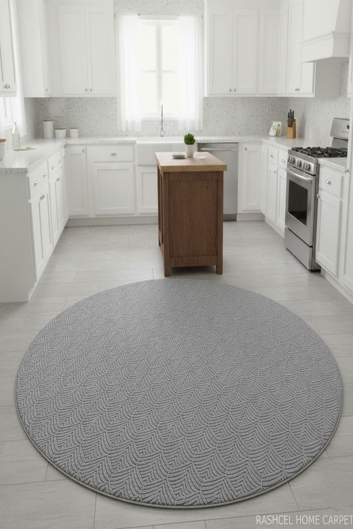 Premium Washable Stainproof Round Leaf Pattern Kitchen Rug Custom Series Anti-Slip Floor Rug