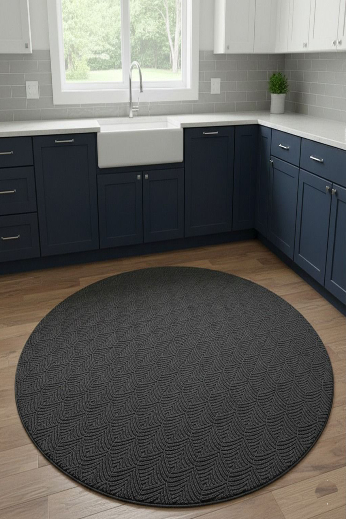 Premium Washable Stainproof Round Leaf Pattern Kitchen Rug Custom Series Anti-Slip Floor Rug