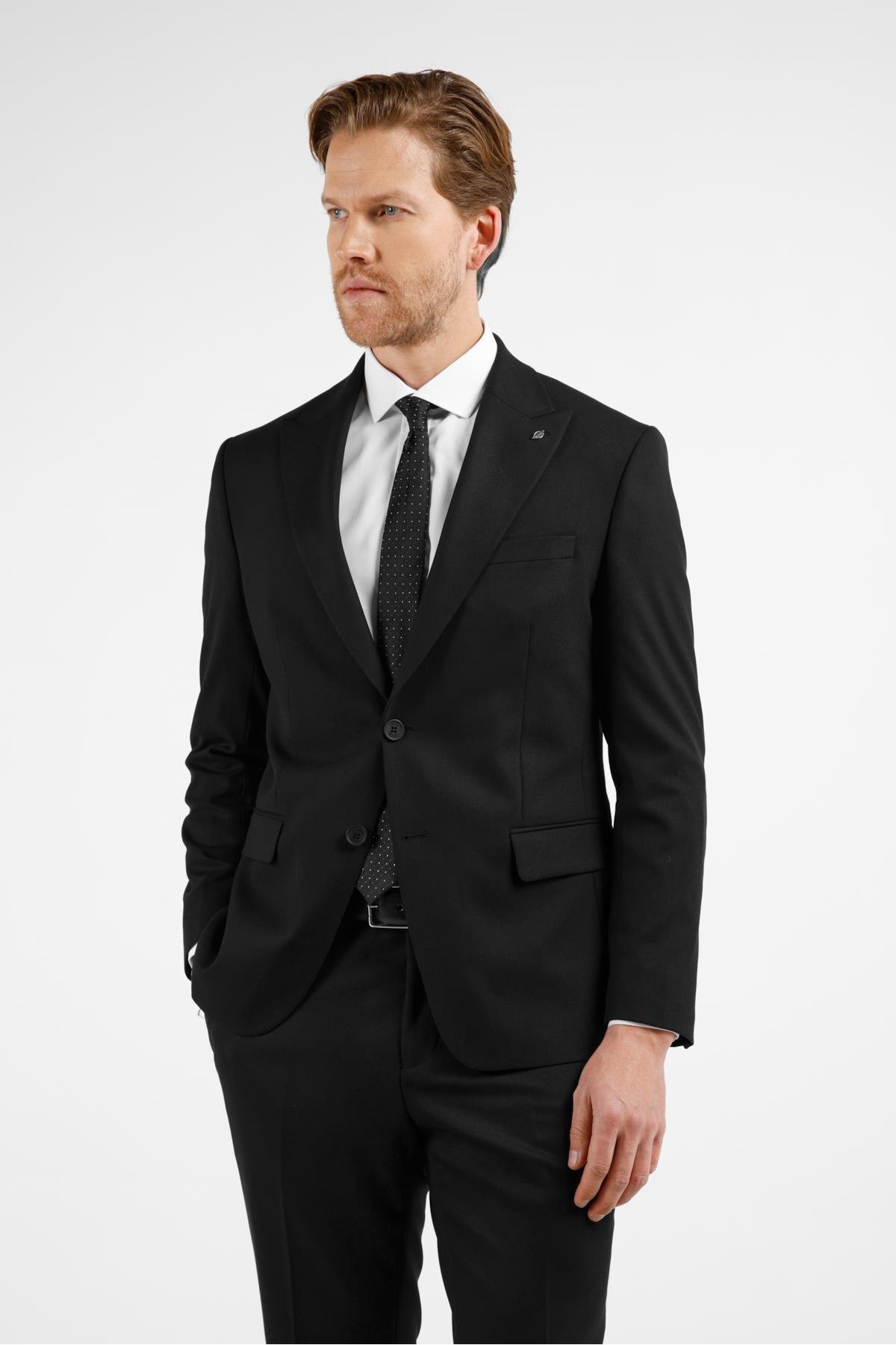 İmza  Siyah Kırlangıç Yaka Tam Astar 6 Drop Slim Fit Takım Elbise 1001255162