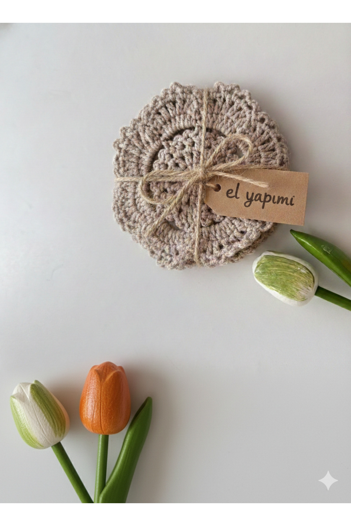 2'li Özel El Yapımı Çiçek Desenli Bardak Altlığı