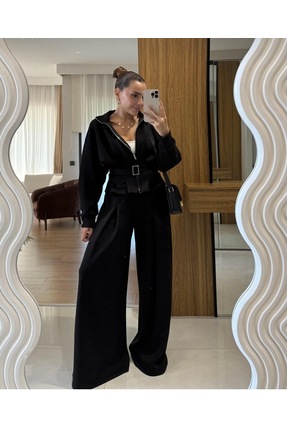 DEMORA Official Kemer detaylı ceket &bol paça pantolon Alt Üst model takım