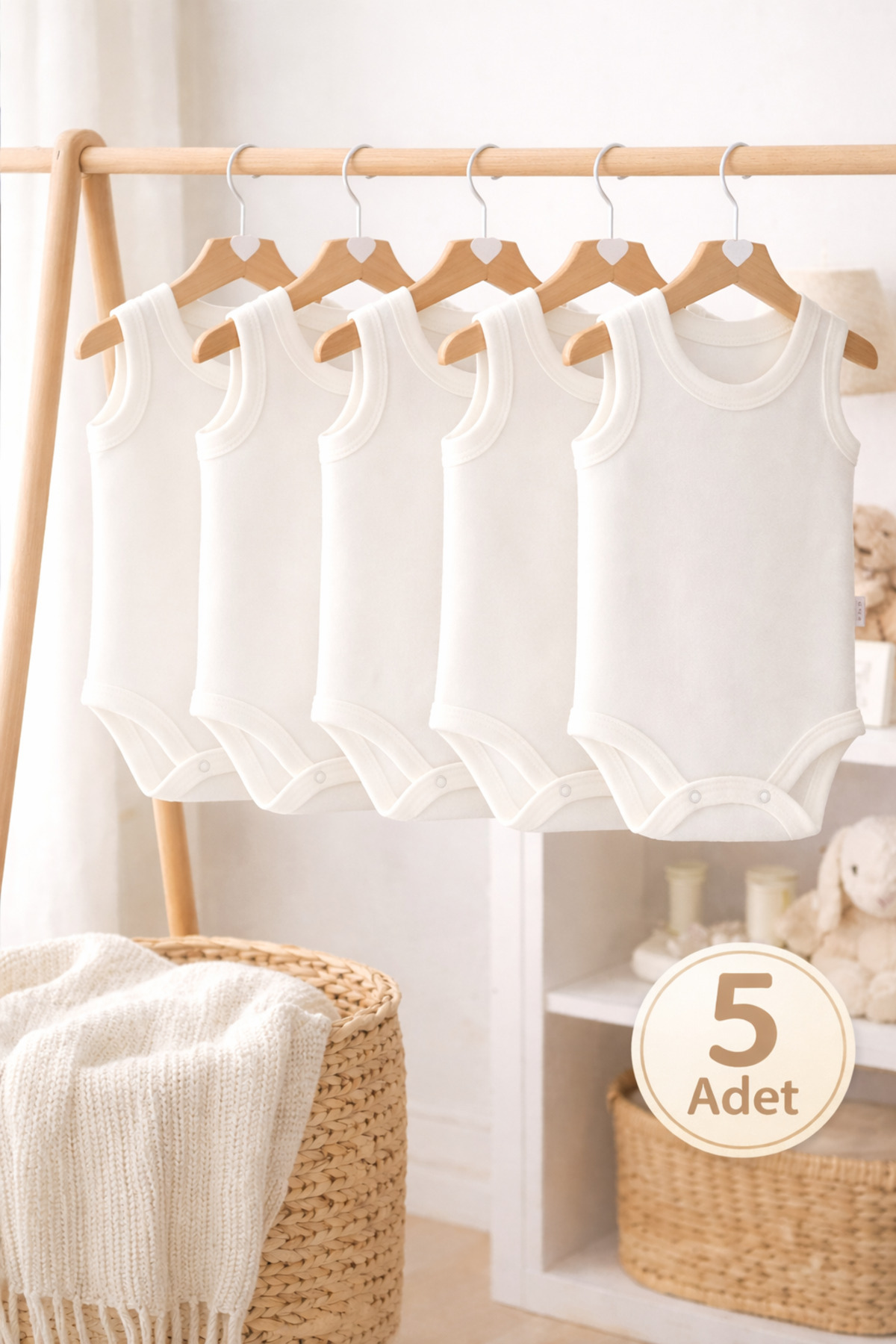 OMY 5'li 0-6 Yaş Bisiklet Yaka Çıtçıtlı Body Zıbın Atlet Yenidoğan Hastane Çıkışı Kız Erkek Bebek Çocuk fotoğrafı 2 (önizleme)