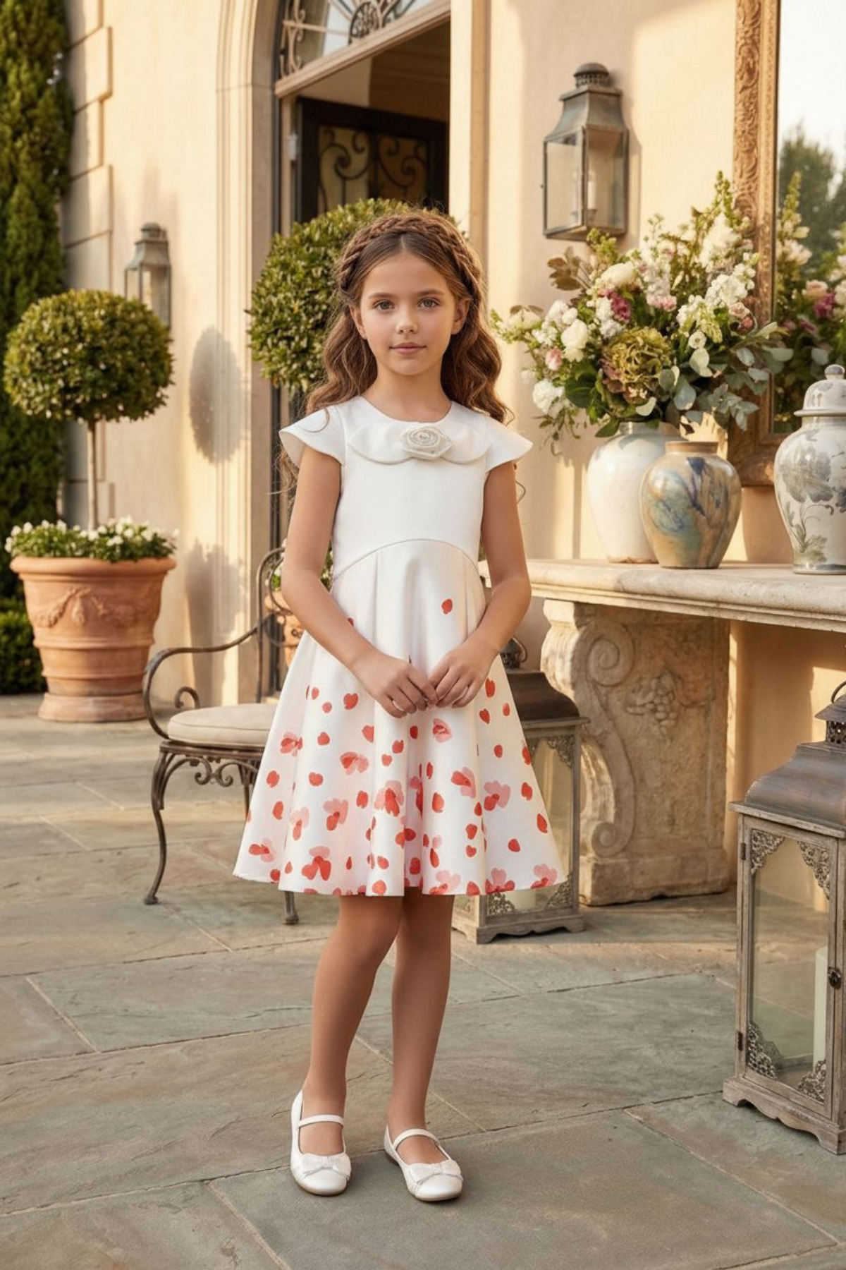Girls Rose Accessory Holiday Evening Dress White