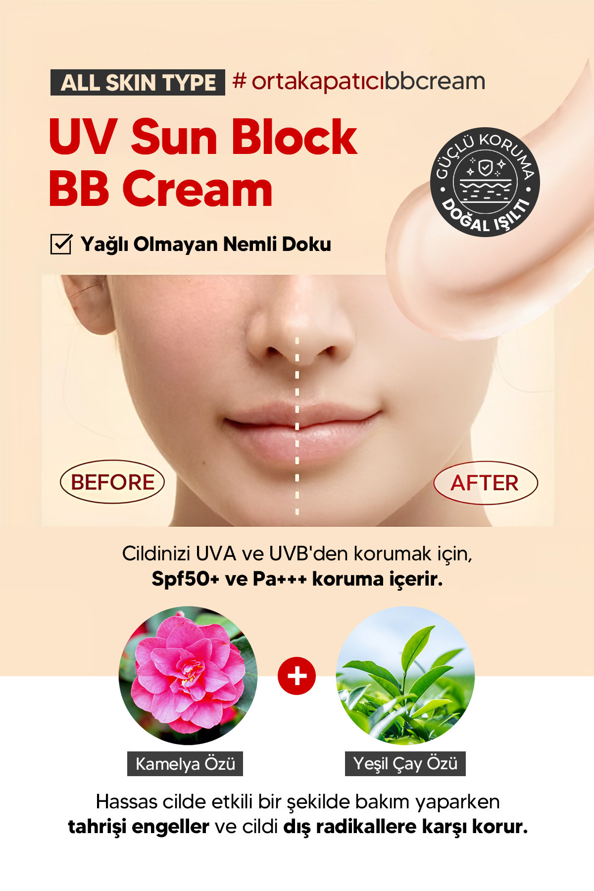 کرم ضد آفتاب رنگی روشن BB با SPF 50 و تصحیح کننده رنگ پوست و محافظ در برابر اشعه ماوراء بنفش — سرمه ۸۸۰۹۳۱۷۲۸۶۴۵۷ — تصویر 3 از 7