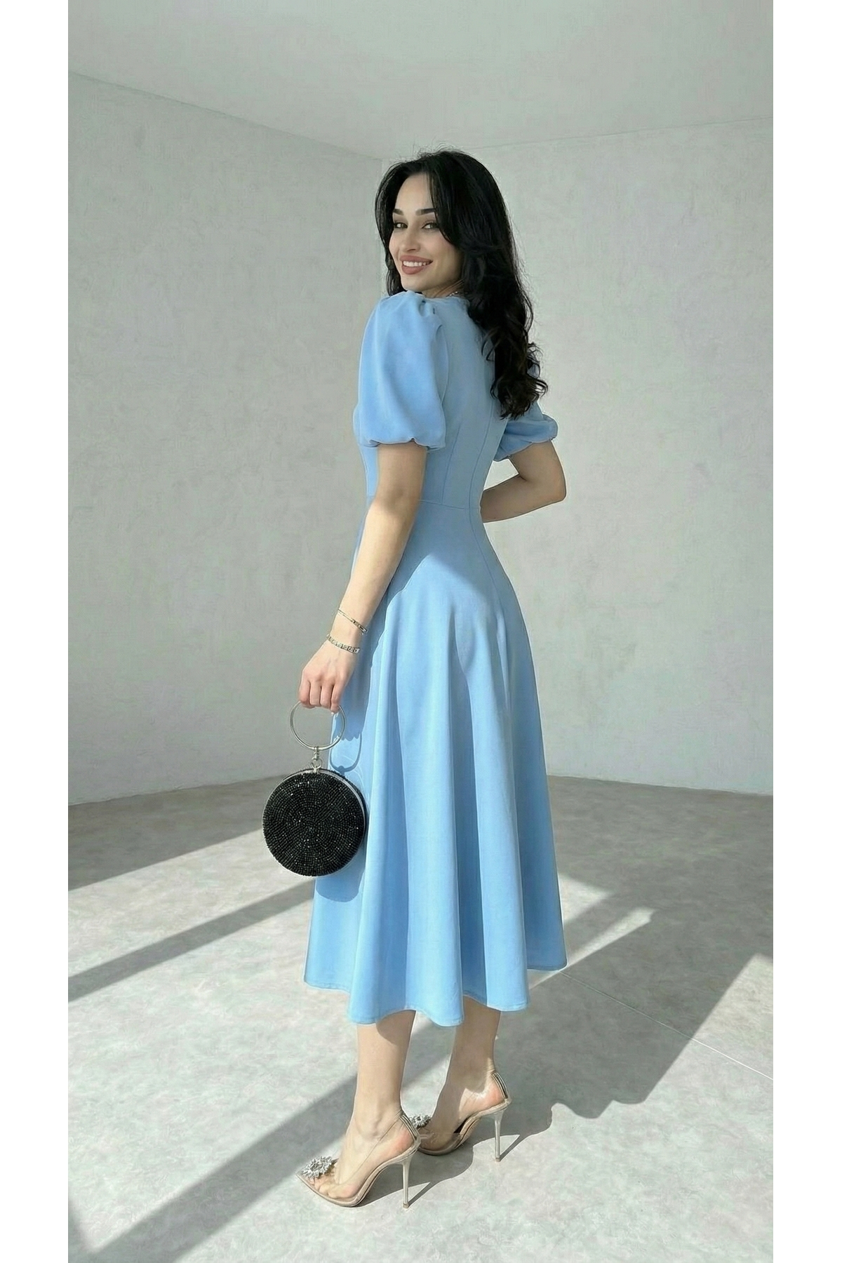 Afiş Butik  Karpuz Kollu Midi Boy Elbise - Görsel 5