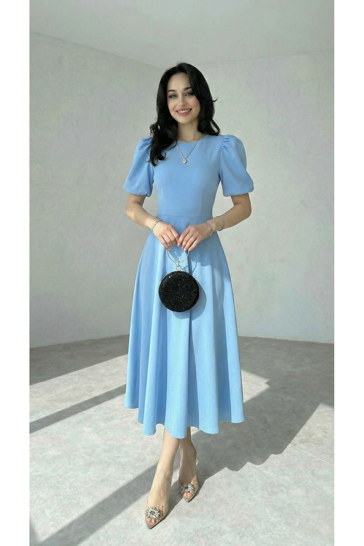 Afiş Butik  Karpuz Kollu Midi Boy Elbise