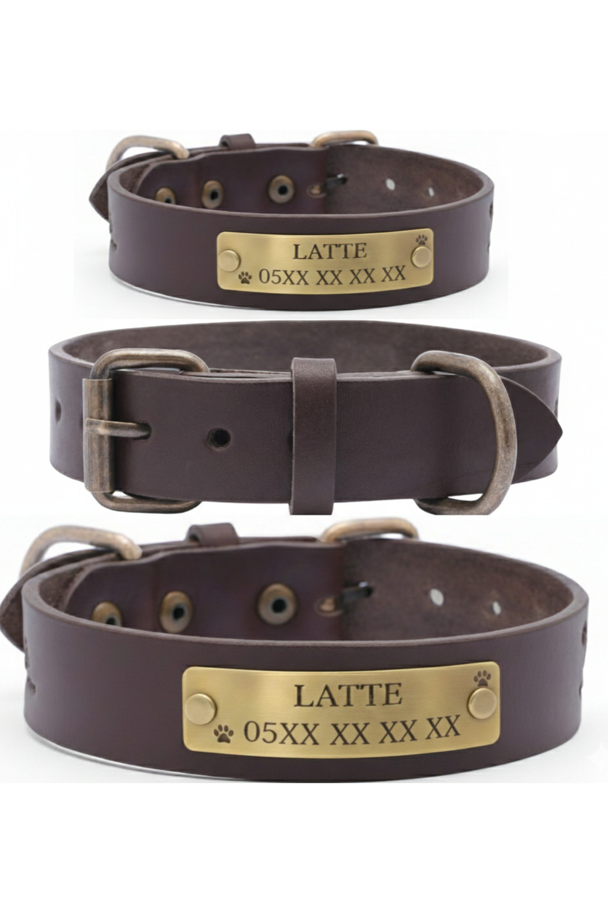 Bakani Leather Kişiye Özel Köpek Isimli Boyun Tasması, Hakiki Vejetal Deri, Paslanmaz Çelik Kaynaklı D Halka
