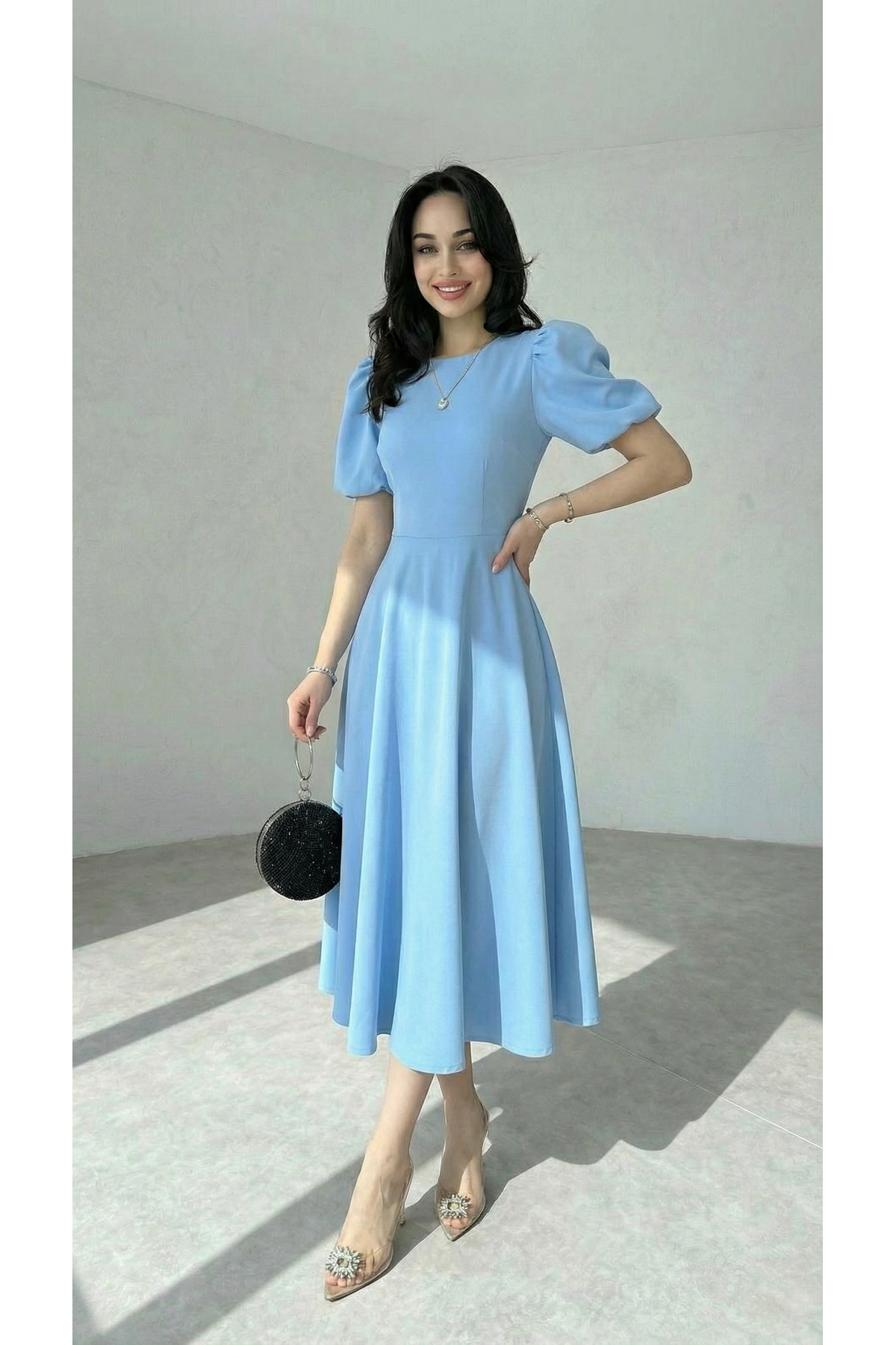 Afiş Butik  Karpuz Kollu Midi Boy Elbise - Görsel 4