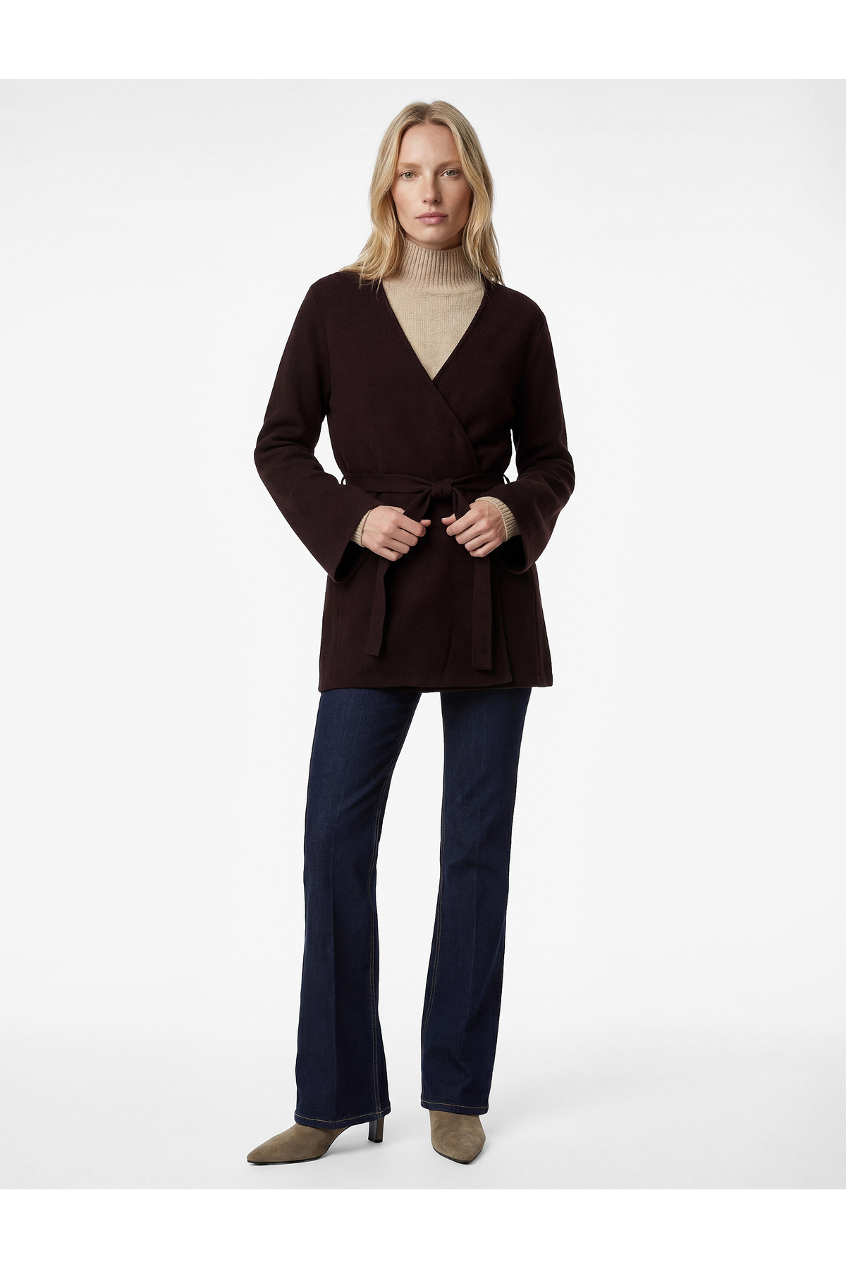 Koton  X Melis Ağazat - Uzun Geniş Kollu Beli Bağcıklı Düğme Detaylı Uzun Kruvaze Hırka - Görsel 2