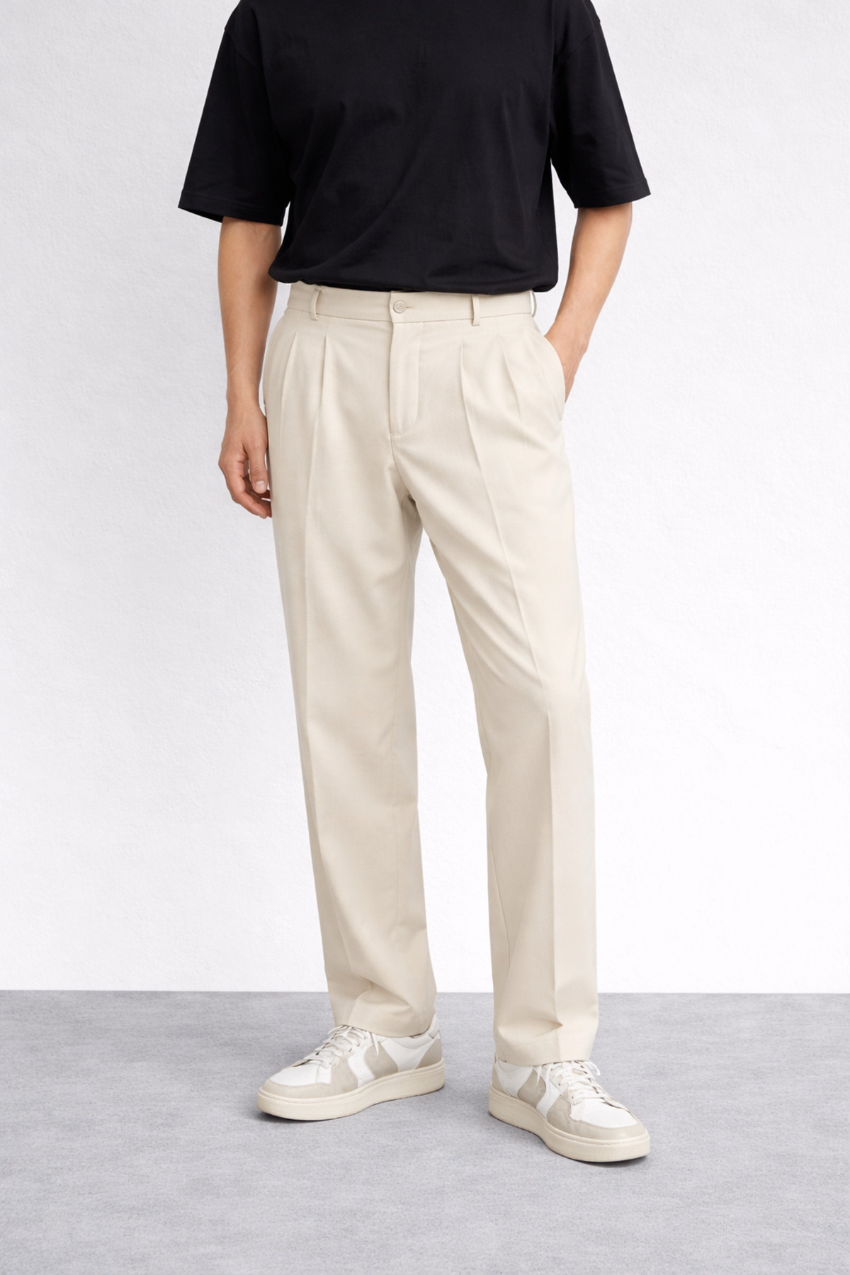 Baggy mold, summer-spring, flexible-cast, pleat detailed, wide fabric pants ASP01