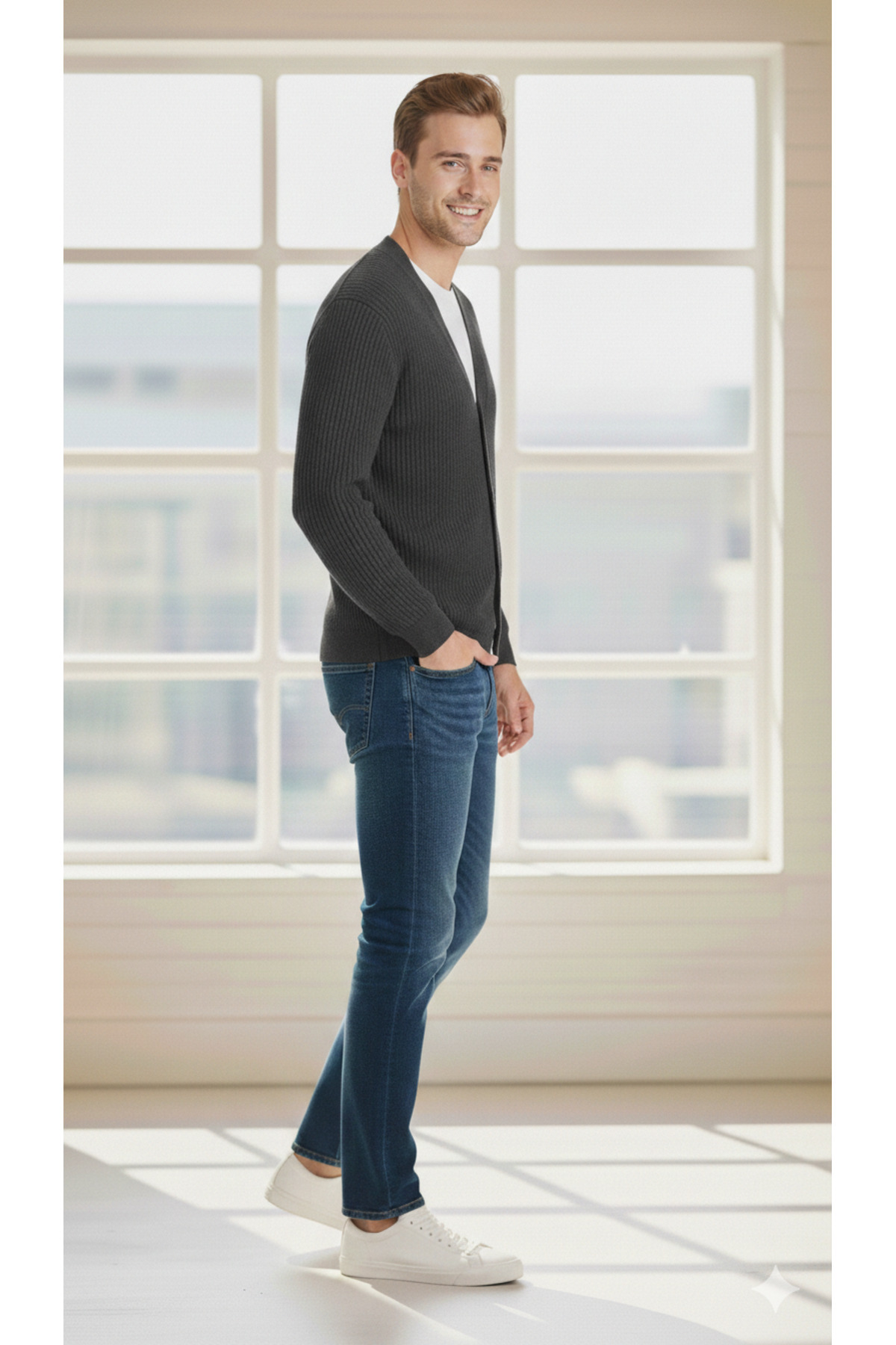 youknitwear you  Maximin %100 Pamuk Erkek Triko Hırka - Görsel 4