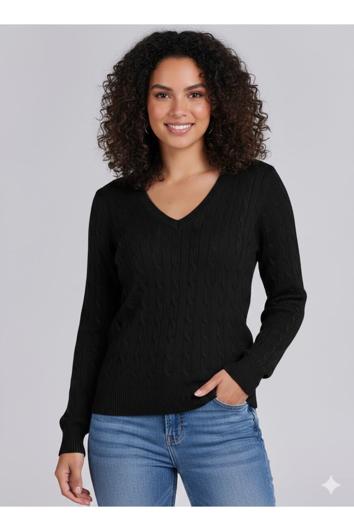 youknitwear you Riviera %100 Pamuk V Yaka Kadın Kazak görsel 4