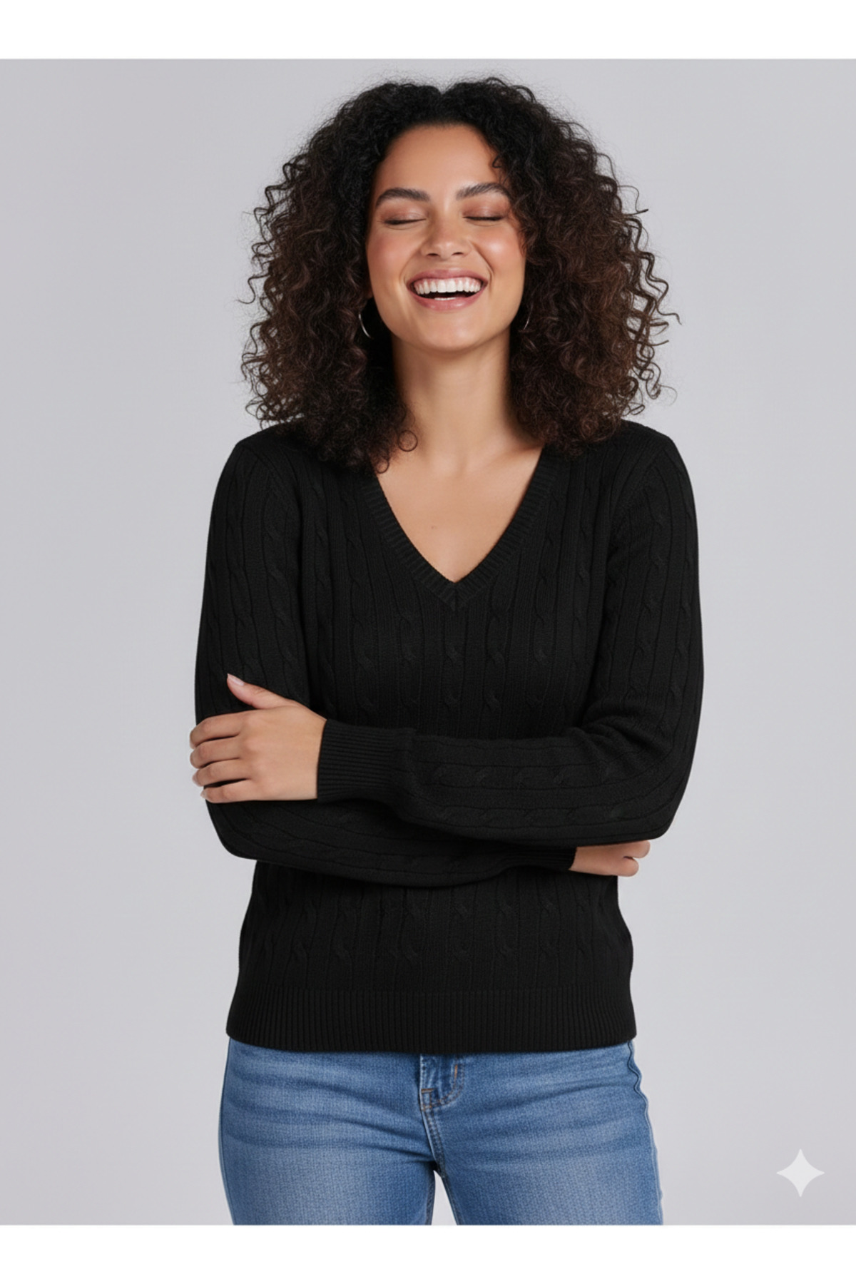 youknitwear you Riviera %100 Pamuk V Yaka Kadın Kazak görsel 6
