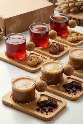 Vivien Home 6'lı 12parça bambu tabaklı cam borosilikat mantar Kulplu Bardak 1...