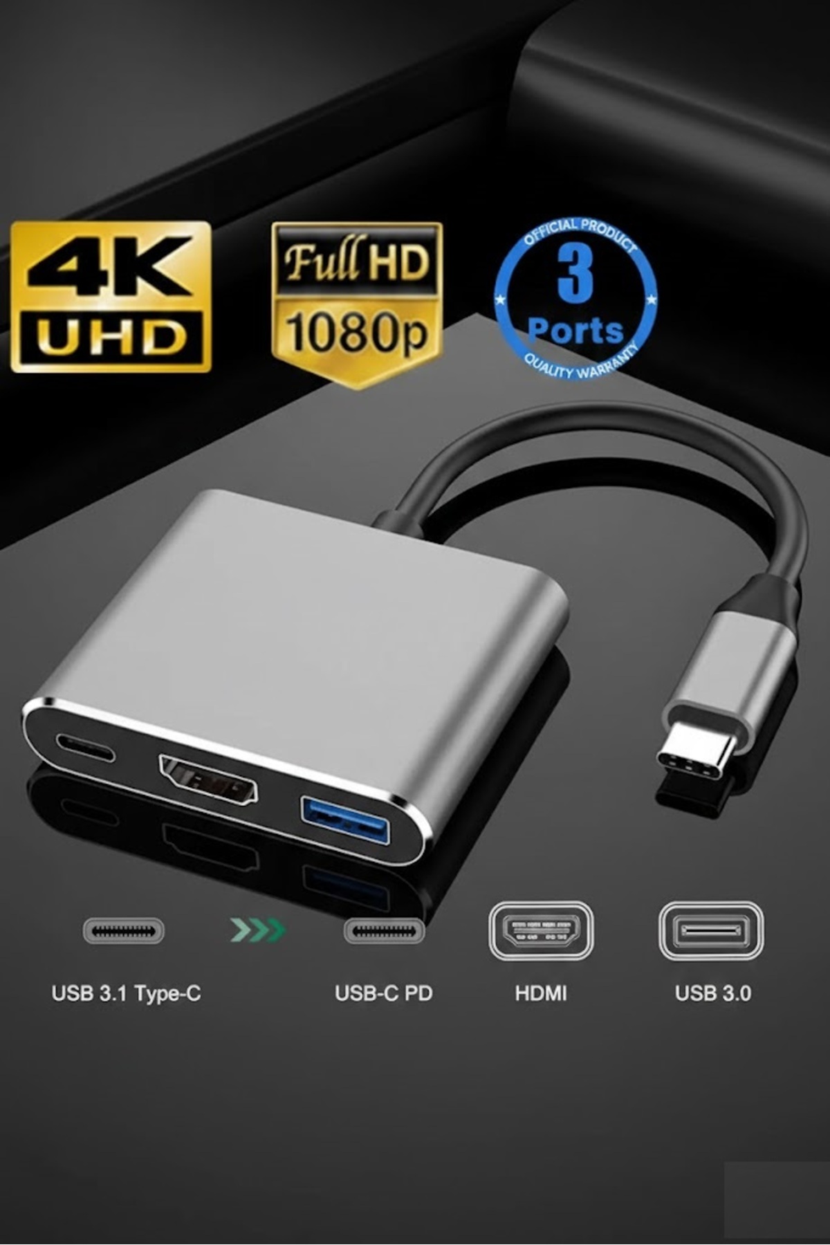 HDMI Uyumlu 3 in 1 Kablo Dönüştürücü Samsung Huawei iPad Mac USB 3.1 Tip C HDMI Uyumlu 4K Adaptör