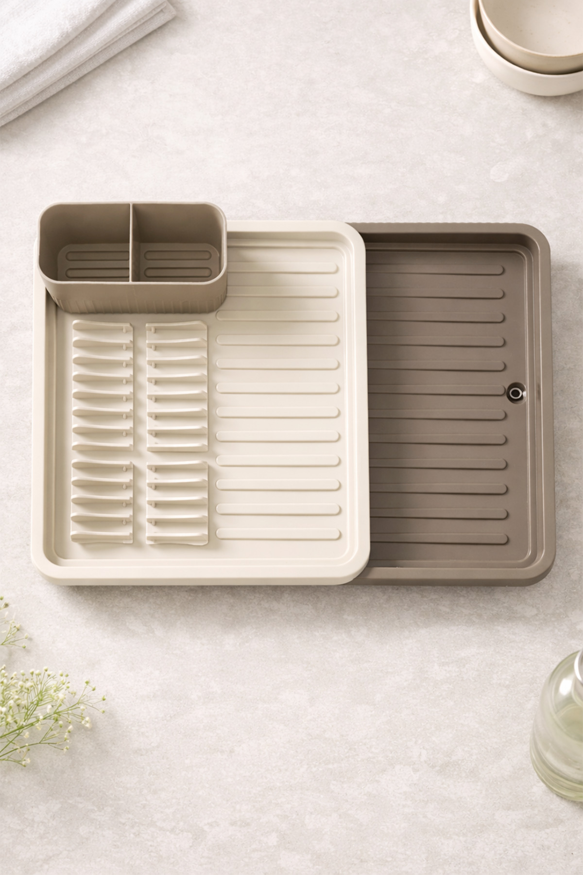 PureSlide Sliding Dishwasher – Retractable Dish Dryer with Expandable Spoon BEIGE