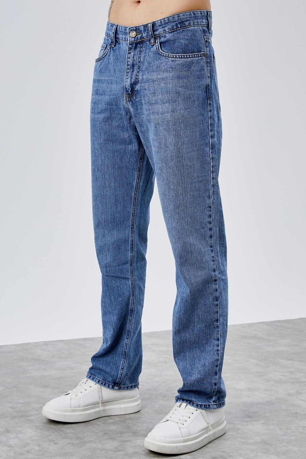 HLT JEANS  Erkek Açık Mavi Straight Baggy Fit Bol Kesim %100 Pamuk Denim Loose Jeans Kot Pantolon Chris - Görsel 2