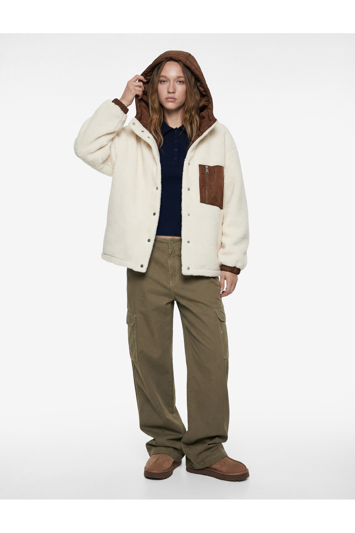 Koton Kapüşonlu Çıtçıt Düğmeli Cep Detaylı Kapitoneli Peluş Oversize Ceket