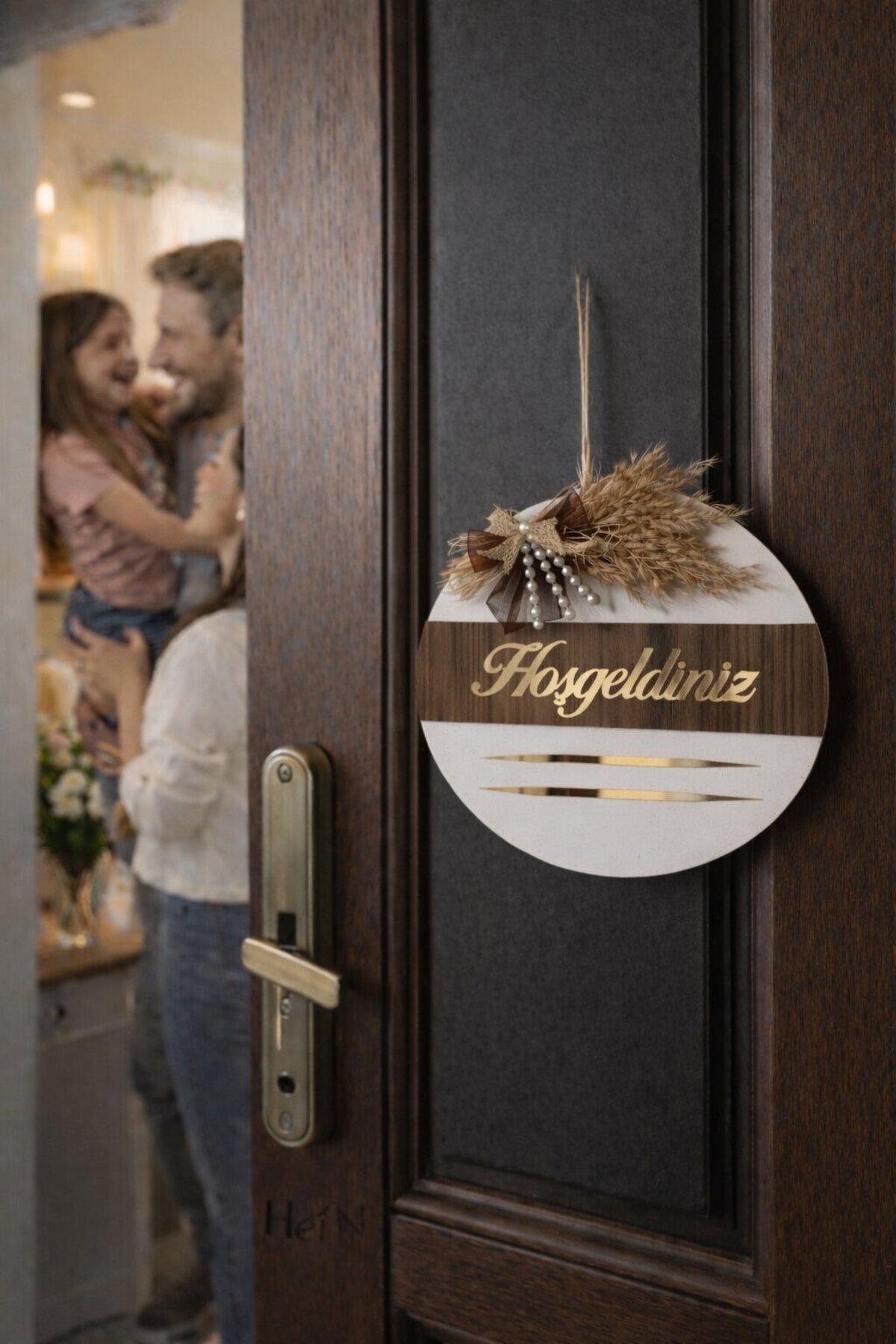 Welcome Text Mirrored Plexiglass Wooden Door Ornament