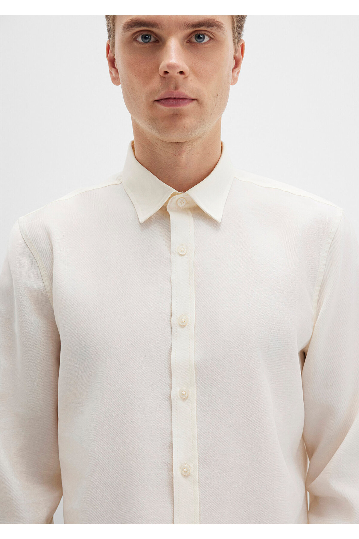 Mavi  Ekru (TENCEL™) Liyosel Karışımlı Gömlek Regular Fit / Normal Kesim 0211659-70057 - Görsel 5