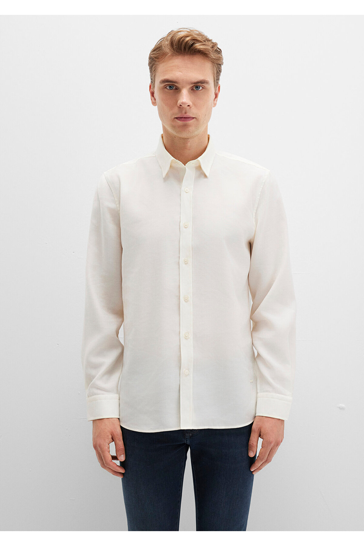 Mavi  Ekru (TENCEL™) Liyosel Karışımlı Gömlek Regular Fit / Normal Kesim 0211659-70057 - Görsel 3