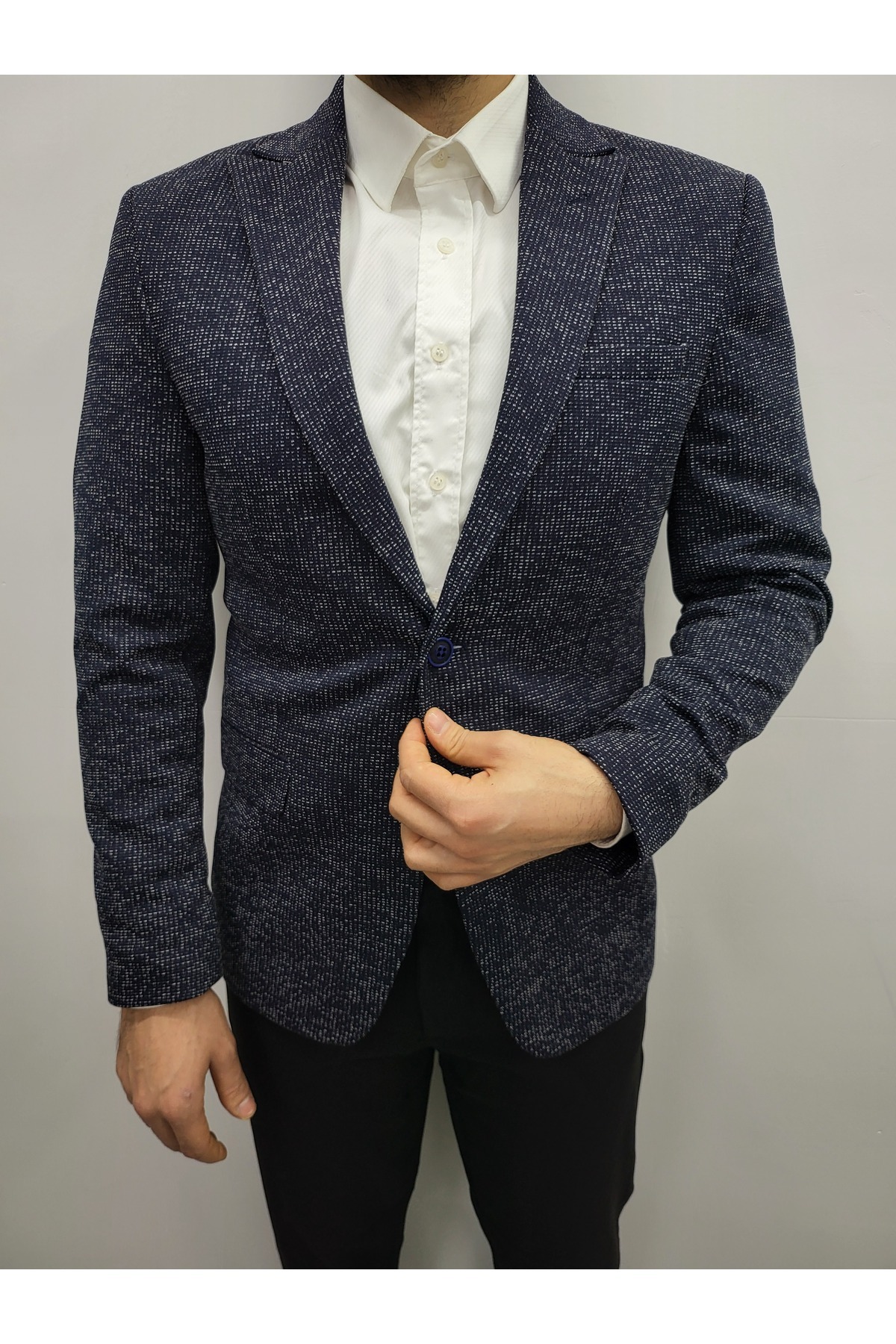 Genel Markalar  Lacivert Slim Fit Astarlı Erkek Blazer Ceket, Şık Ceket - Görsel 8