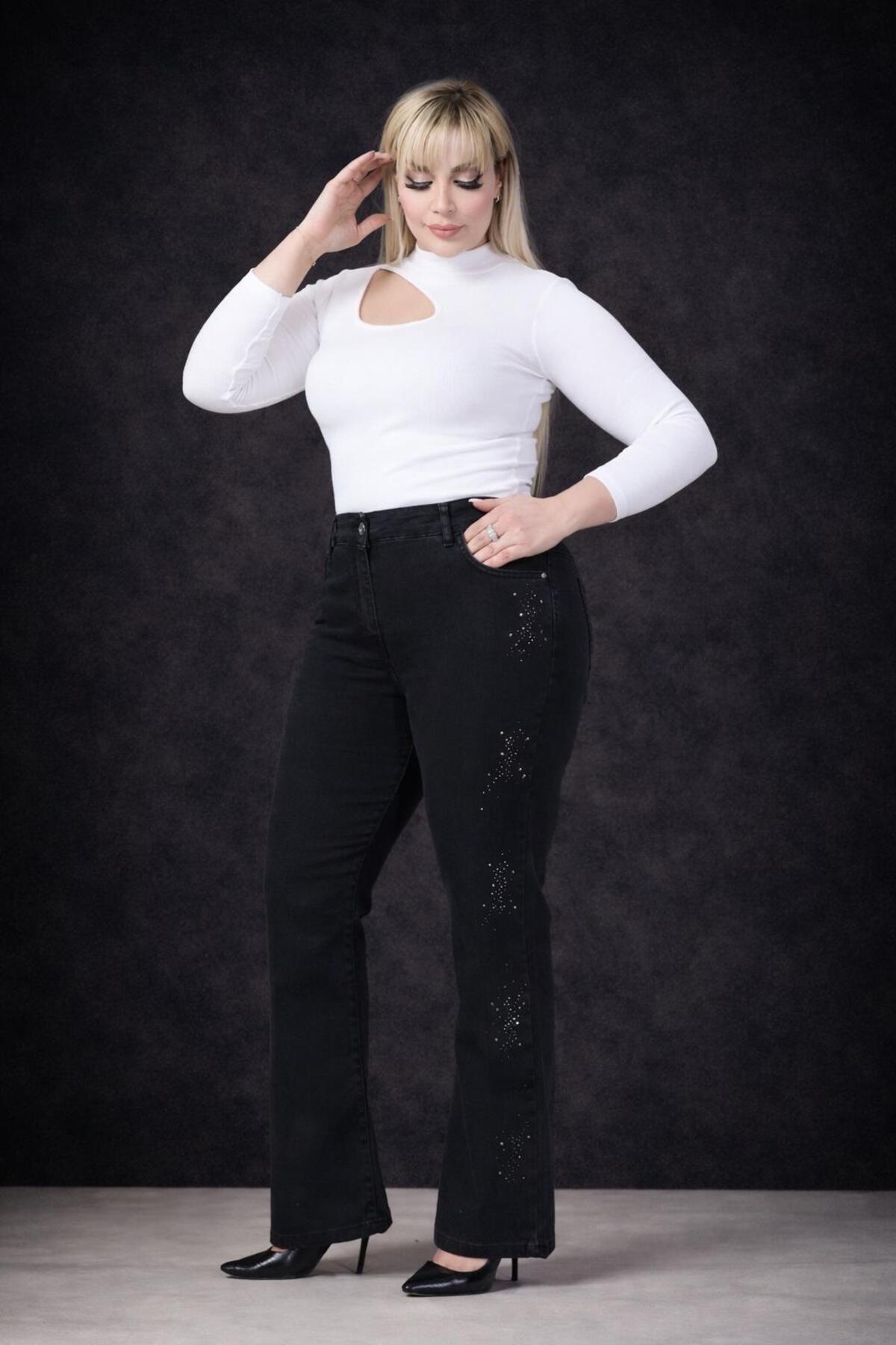 EYLÜLXXL  İSPANYOL PAÇA BÜYÜK BEDEN JEANS PANTOLON - Görsel 5