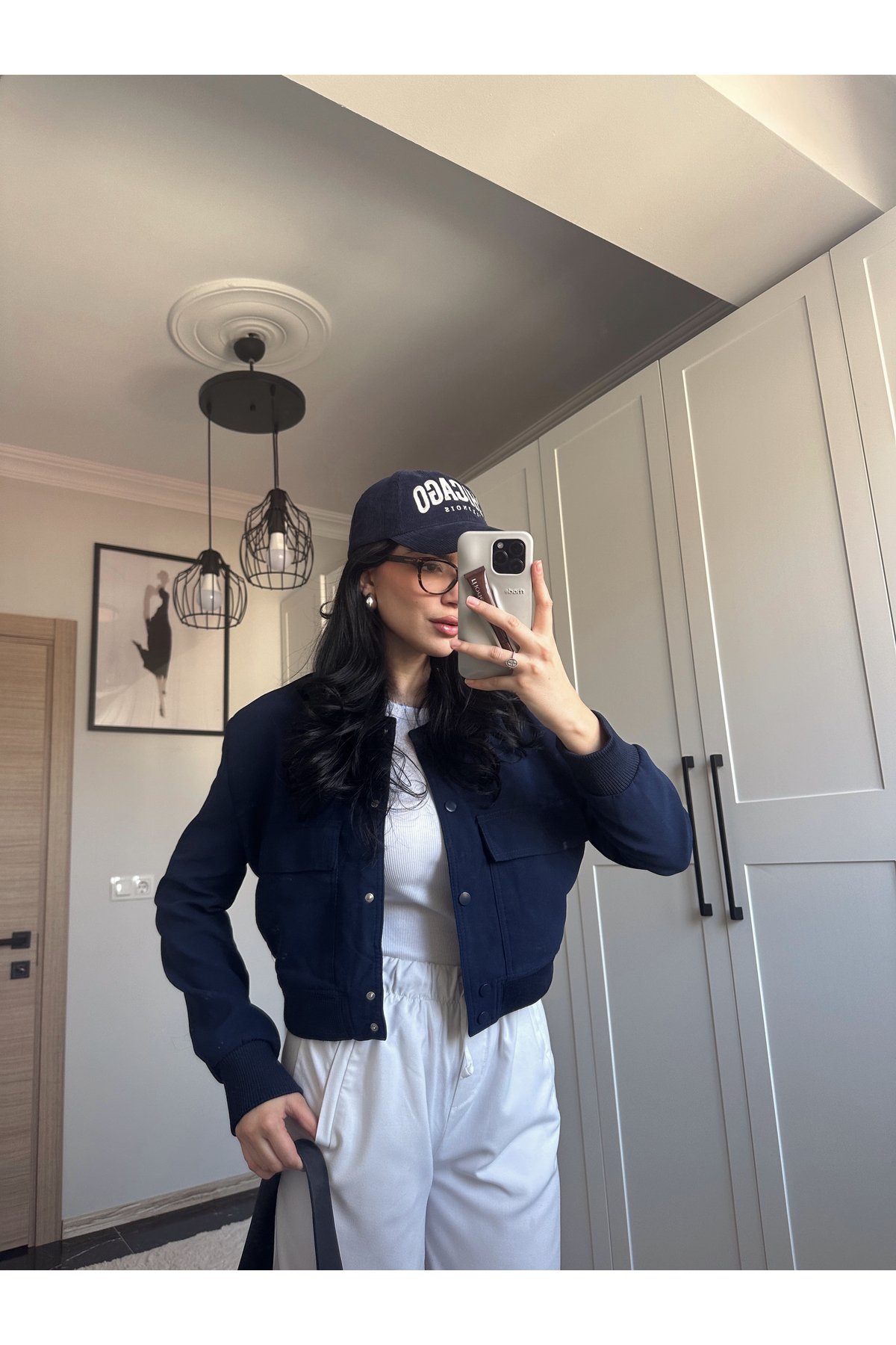 gdkdesignstudıo  LACİERT GENİŞ CEPLİ BOMBER CEKET - Görsel 2