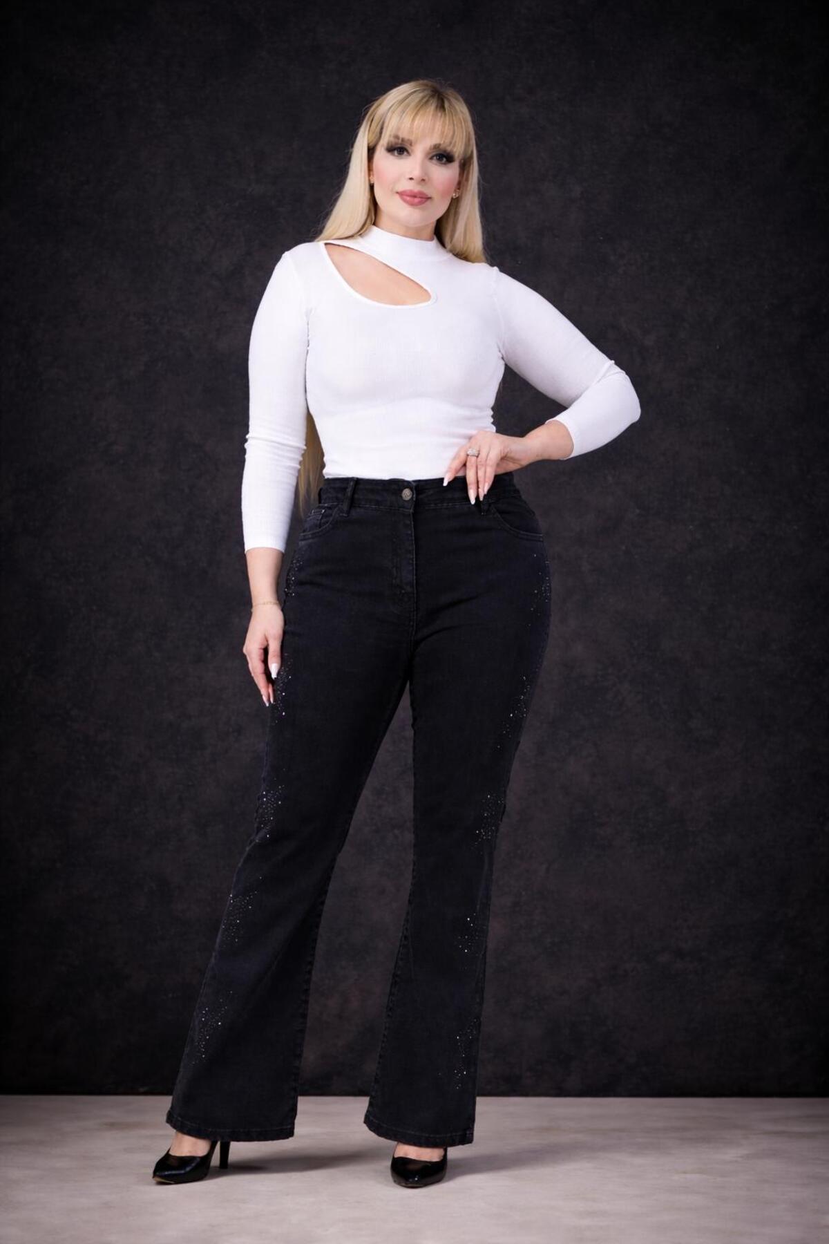 EYLÜLXXL  İSPANYOL PAÇA BÜYÜK BEDEN JEANS PANTOLON - Görsel 4