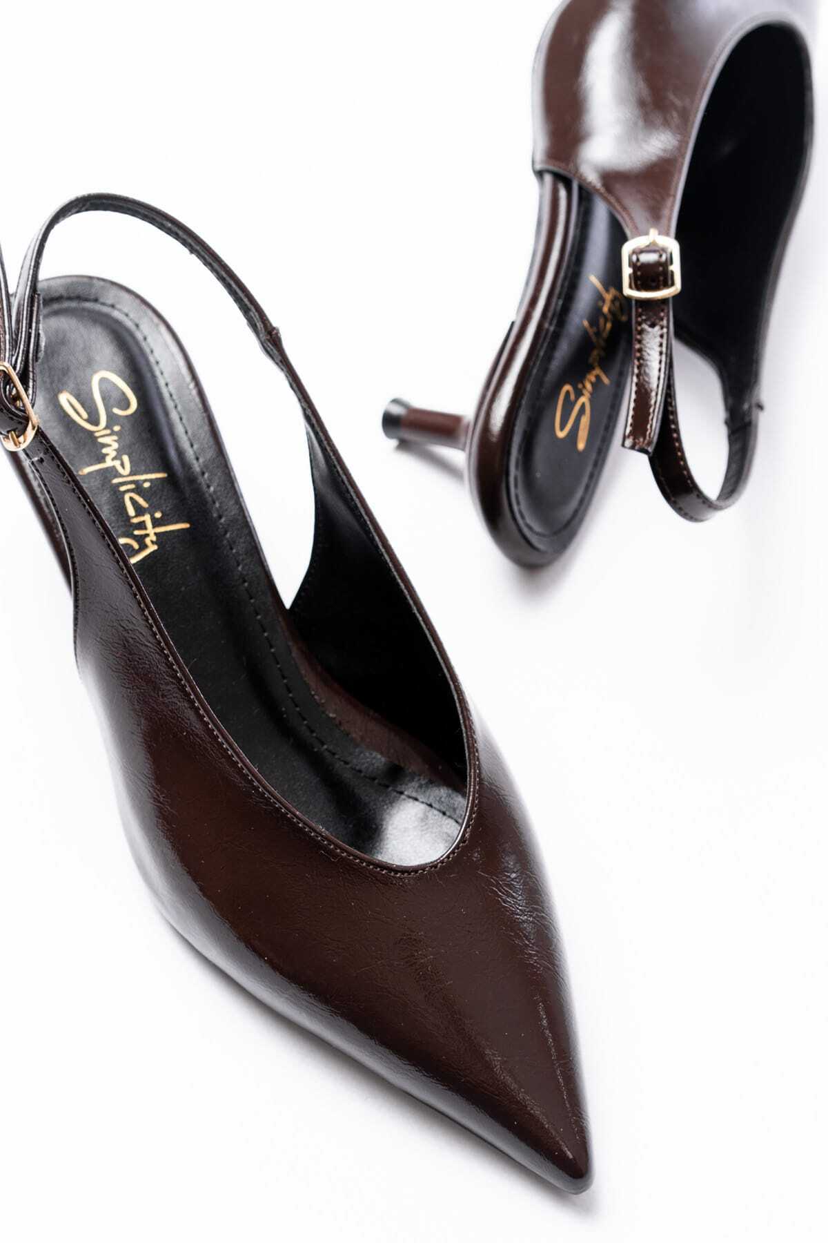 simplicity  Acı Kahve Kırışık Rugan Kitten Topuklu Ayakkabı