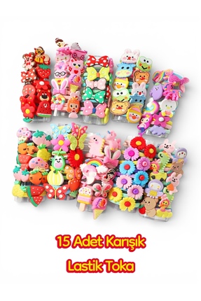 SHEKER HOME Kız Çocuk & Kız Bebek 15’li Renkli Lastik Toka Seti Saç Lastiği