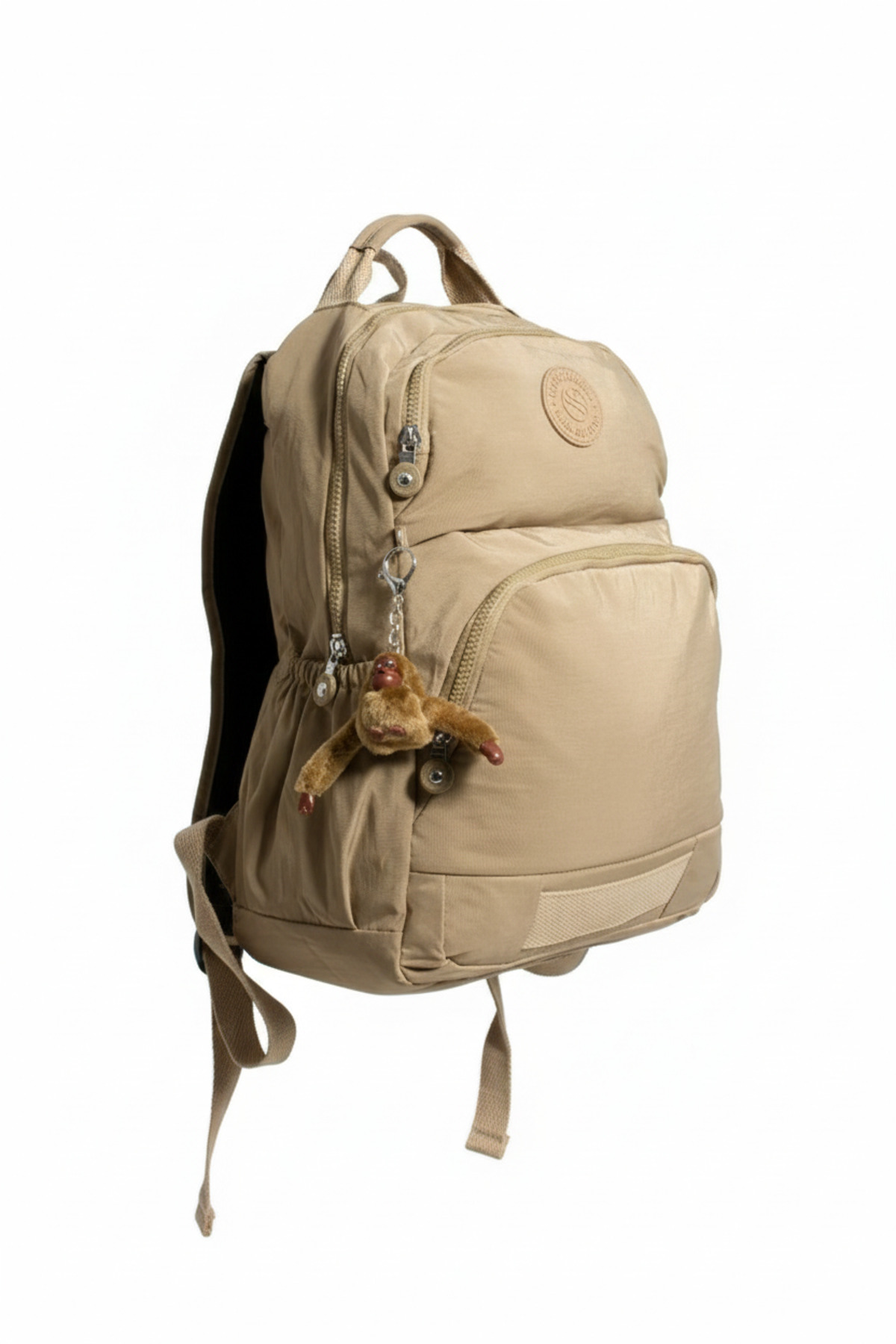 Sanmorris Unisex Suya Dayanıklı Kumaş Laptop Bölmeli 3 Gözlü Bej Renkli Okul Seyahat Sırt Çantası görsel 2