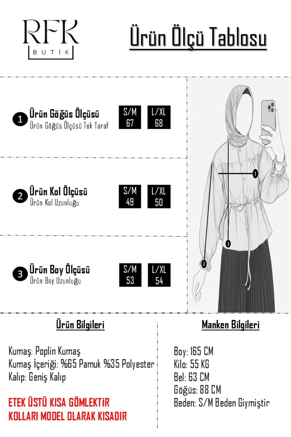 RFK Butik  Kadın Etek Üstü Beli Tünelli Tesettür Kısa Gömlek - Açık Yeşil - Görsel 3