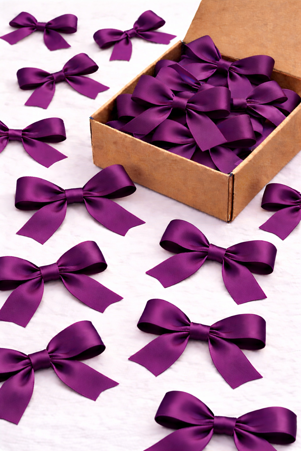 50 Damson Satin Bow Small 10mm Handmade