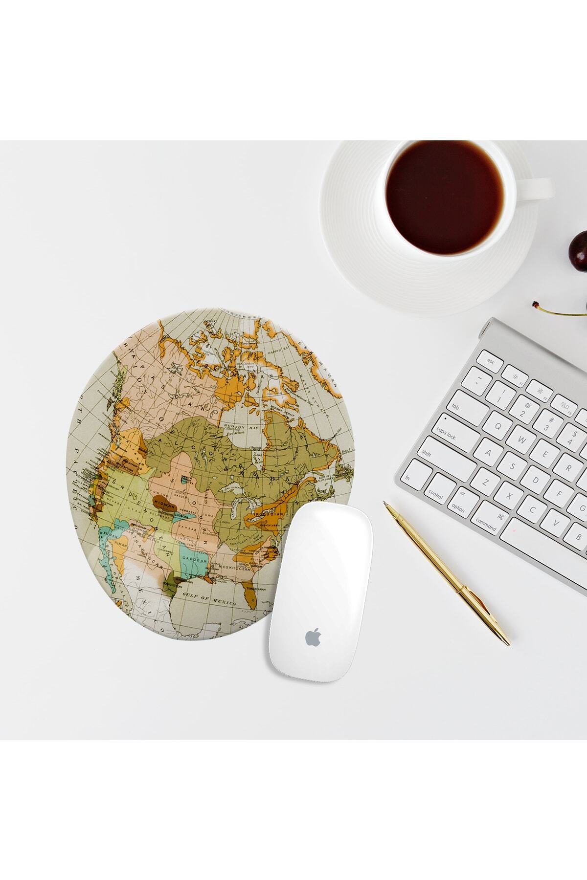 Vintage Map Wrist Support Oval Mouse Pad