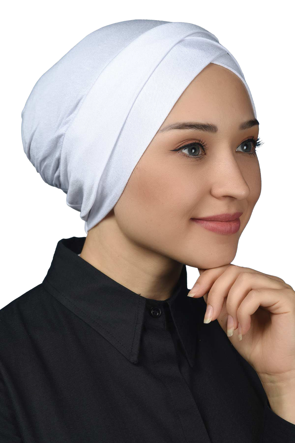 Four Band Cross Outer Hijab Cap Ready Turban Combed cotton-white