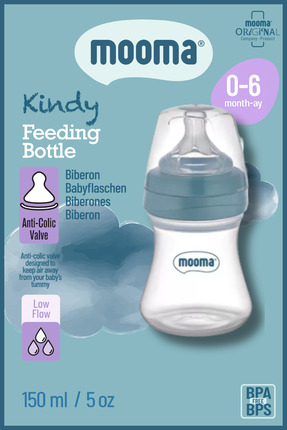 MOOMA Kindy Antikolik PP Biberon 150 ml 0–6 Ay (Yavaş Akış) – Bowl Blue | BPA...