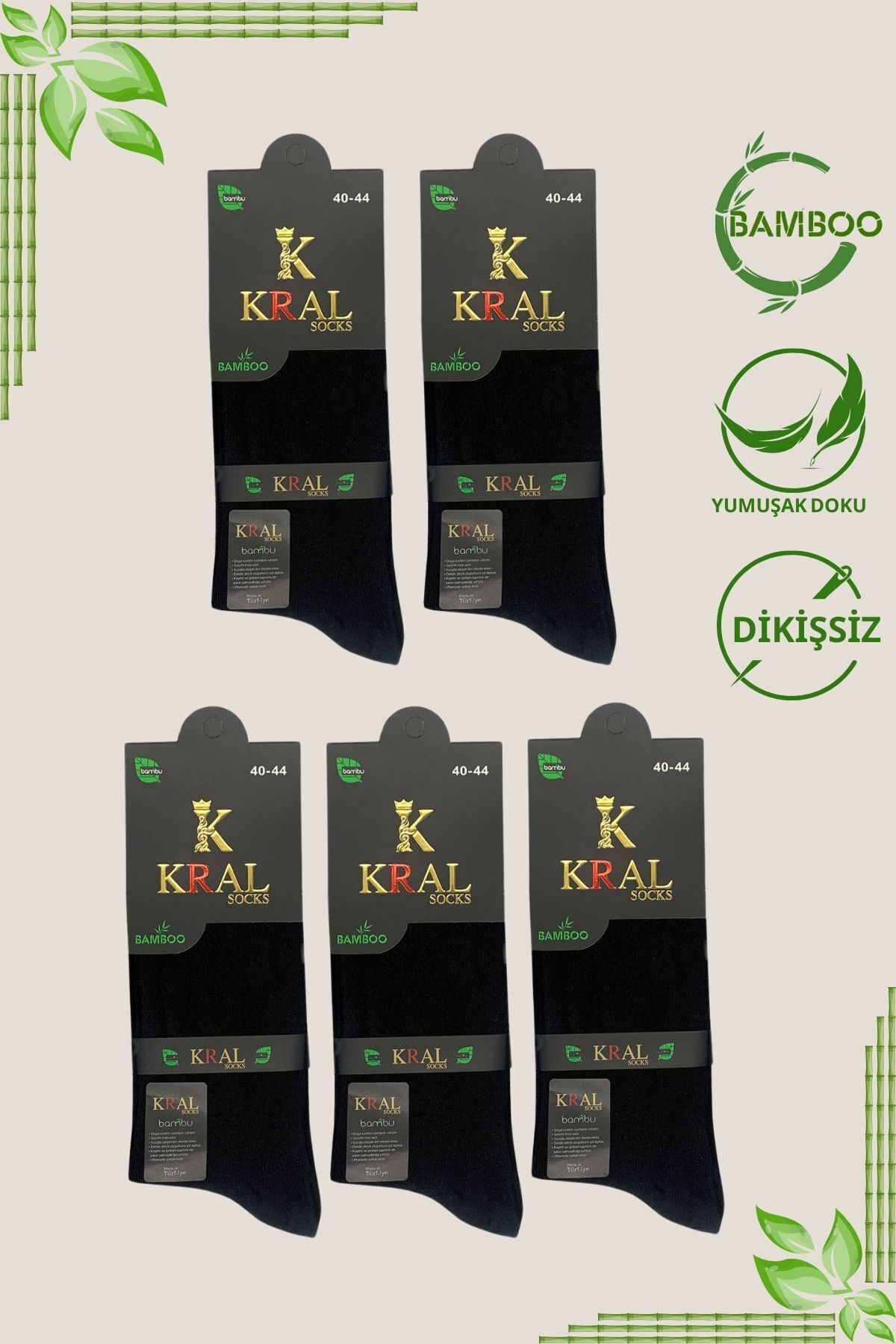 KRAL SOCKS  5 Çift Erkek Bambu Klasik Soket Dikişsiz Yazlık Premium Çorap - Görsel 3