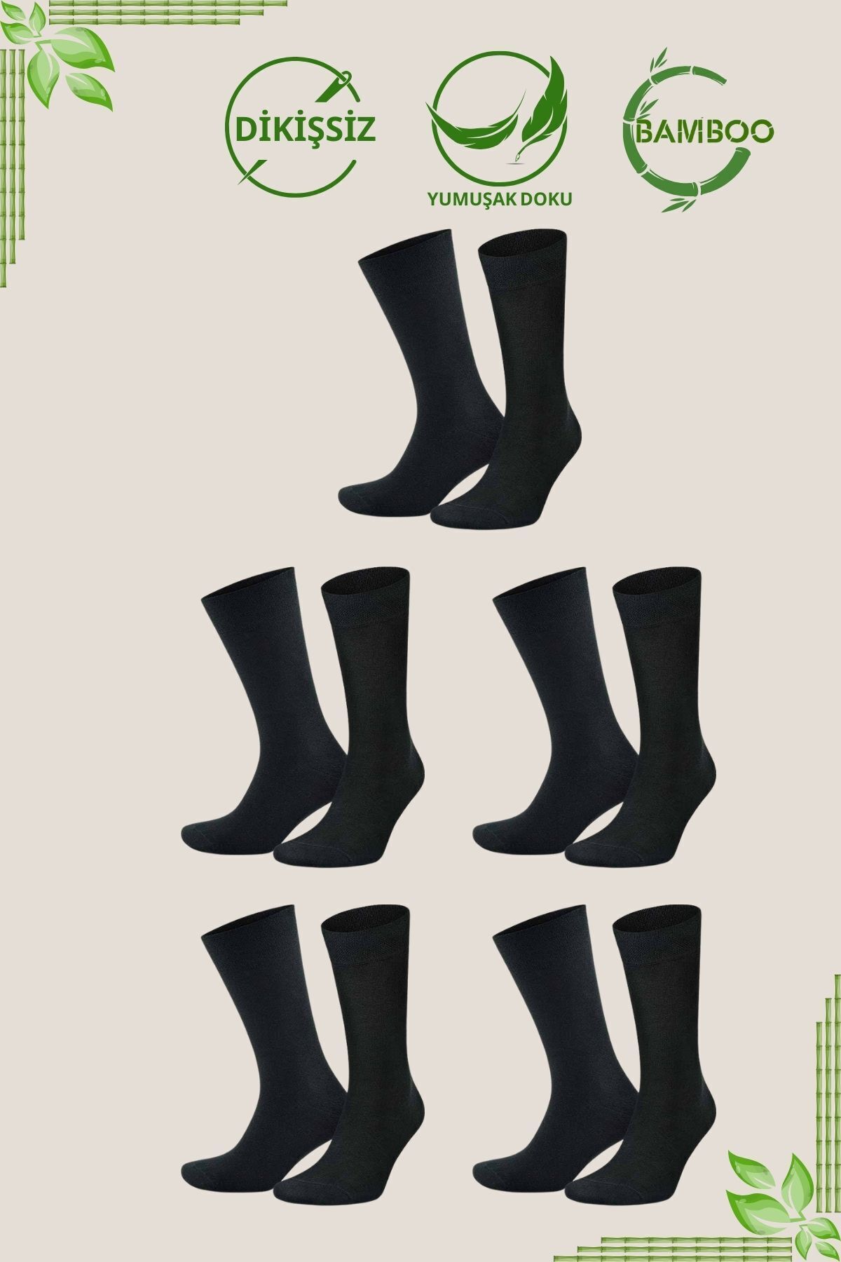 KRAL SOCKS  5 Çift Erkek Bambu Klasik Soket Dikişsiz Yazlık Premium Çorap - Görsel 4