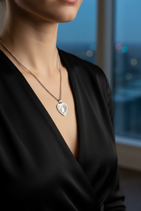 medoekonsept Sevgi Aşk Motifli Gümüş Kaplama Kalp Çelik Kolye