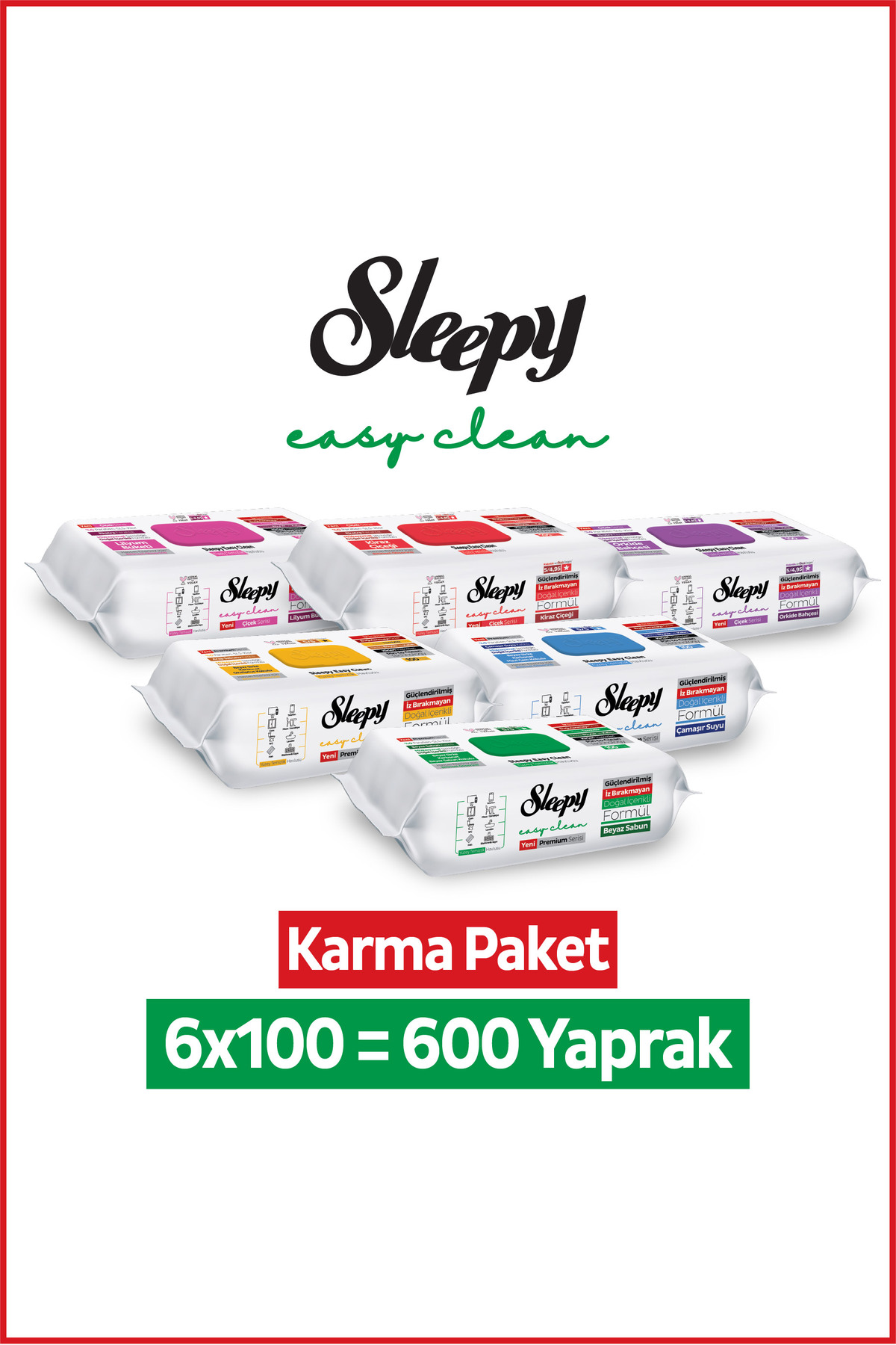 Sleepy Easy Clean Premium + Çiçek Serisi Yüzey Temizlik Havlusu Mendili 6x100...