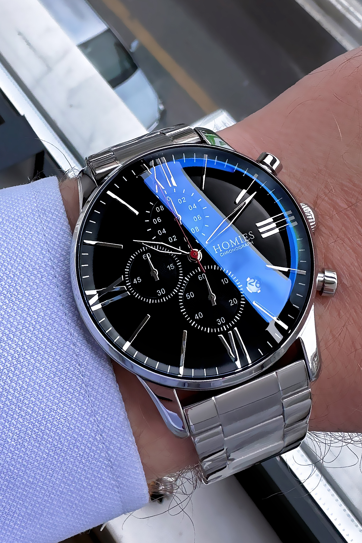 Homies  Erkek Kol Saati 3 Atm Su Geçirmez Gümüş Renk Çelik Kordon Özel Kutusu ve Hms2773c1 - Görsel 2