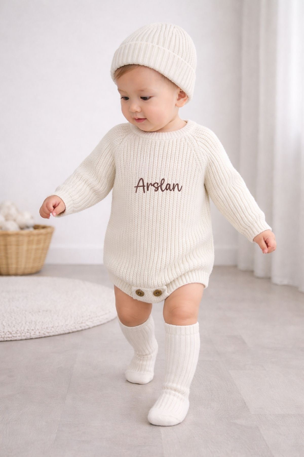 Minytrendy Kız Erkek Bebek İsim Nakışlı Konsept Çekim Triko Yenidoğan Body Uzun Kollu Bebek Zıbını Hediyelik fotoğrafı 2 (önizleme)