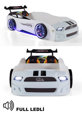 Ferramini Beyaz Arabalı Yatak Sport Mst Full Ledli Işıklı