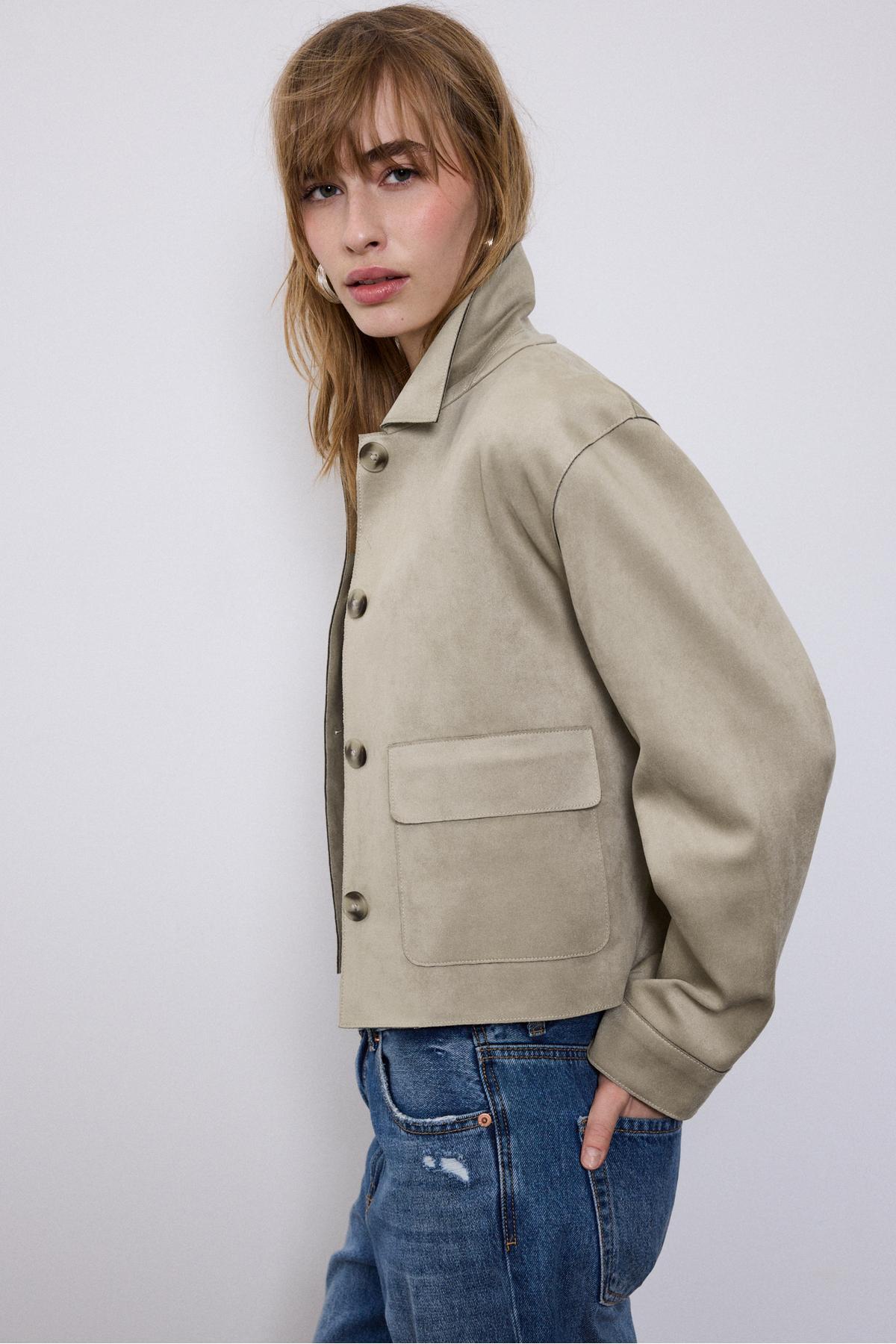 Stradivarius  Suni süet cepli ceket - Görsel 3