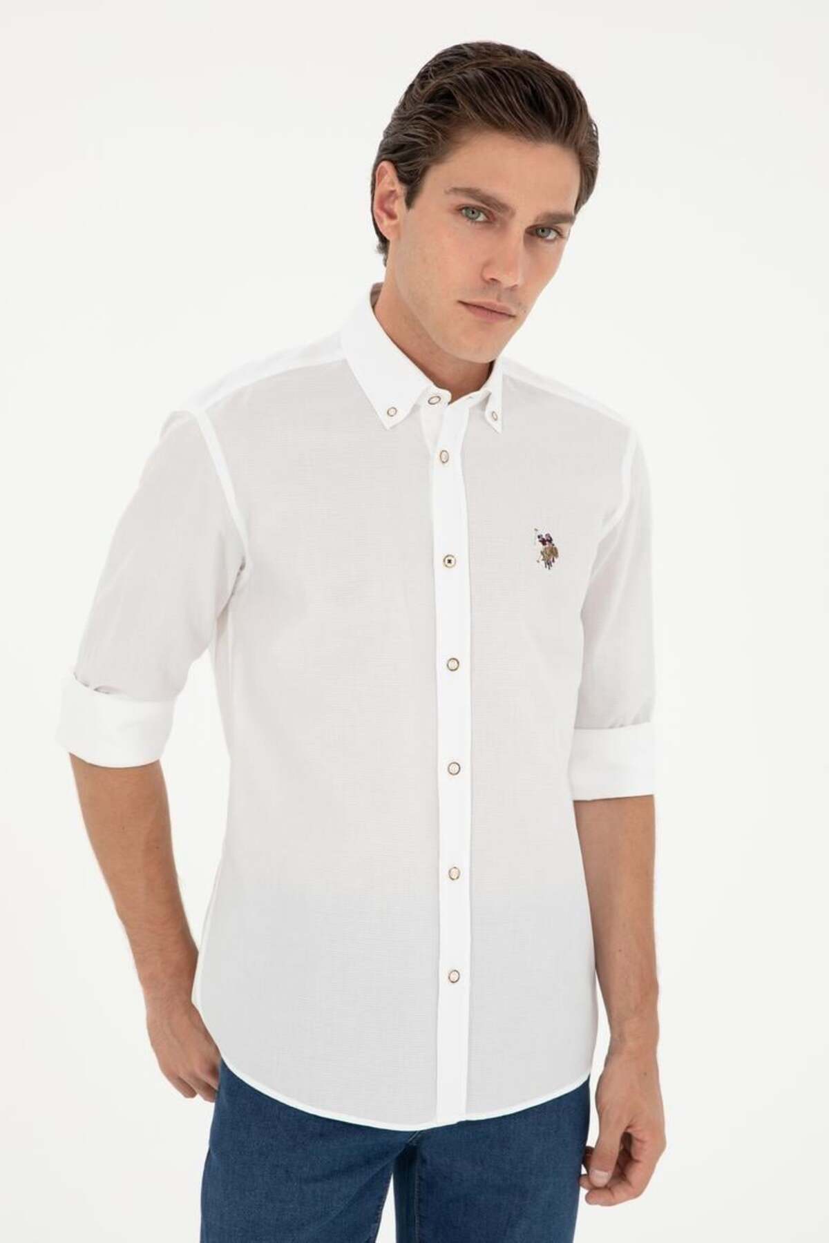 U.S. Polo Assn. Erkek Dokuma Gömlek 1962092 — سفید