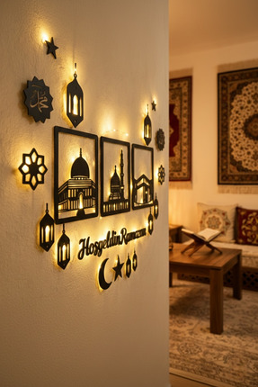 Tooall LED'li Hoşgeldin Ramazan Mescid-i Aksa Mescid-i Nebevi ve Kabe Seti 22...