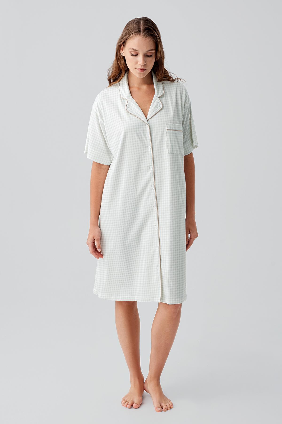 Artış Kısa Kollu Düğmeli Esnek Pamuklu Gecelik