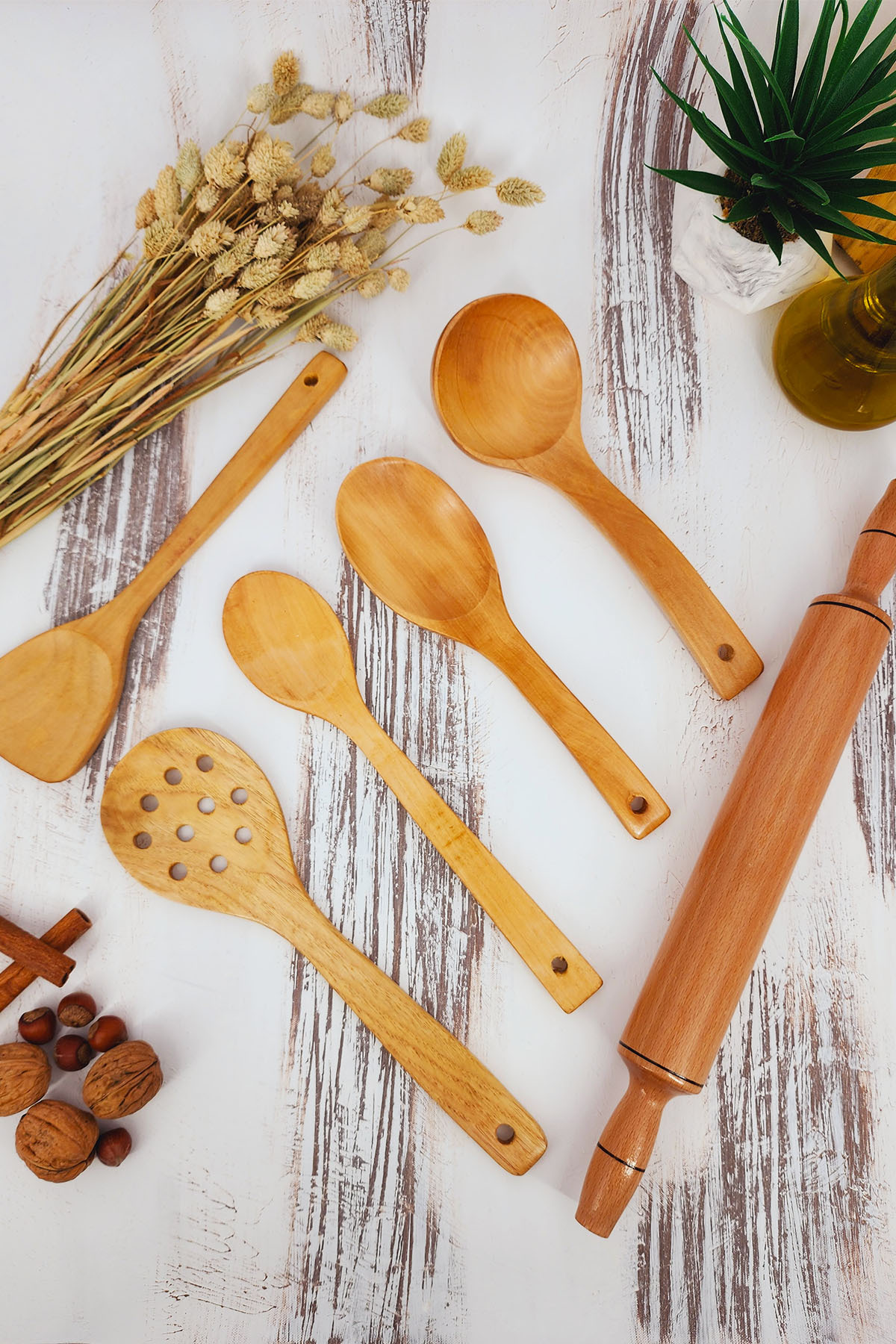 Wooden Wooden Kitchen Spoon Set 6 Pieces Beech , Boxwood and Bamboo Tree Stx-2